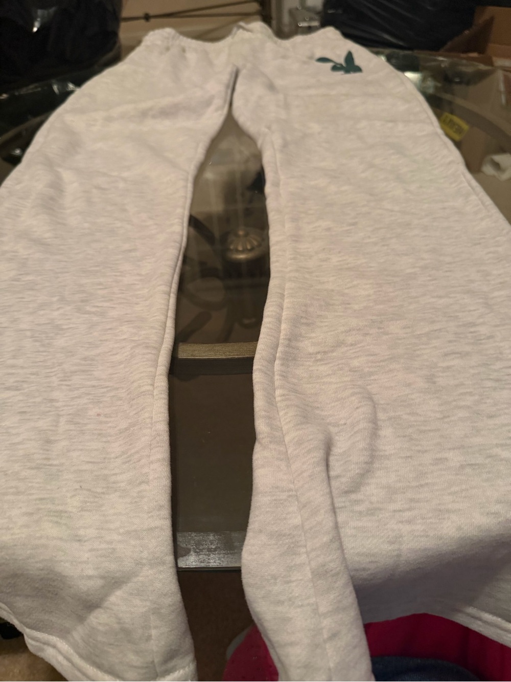Light Gray Sweatpants with Trefoil Logo